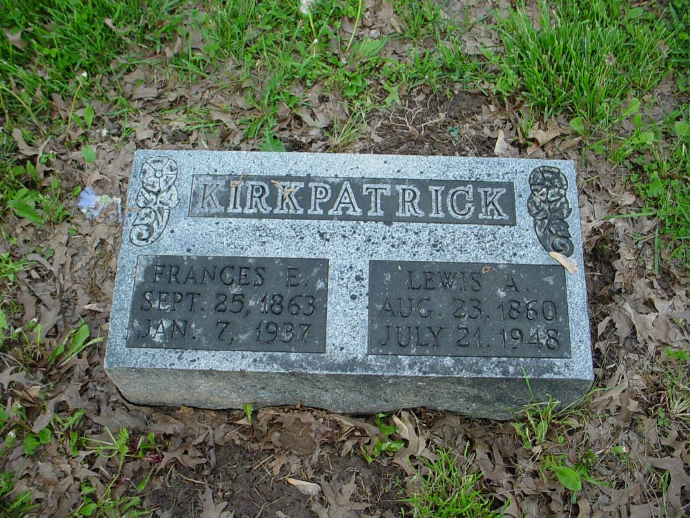  Lewis Kirpatrick & Ella F. Payne Headstone Photo, Hams Prairie Christian Cemetery, Callaway County genealogy