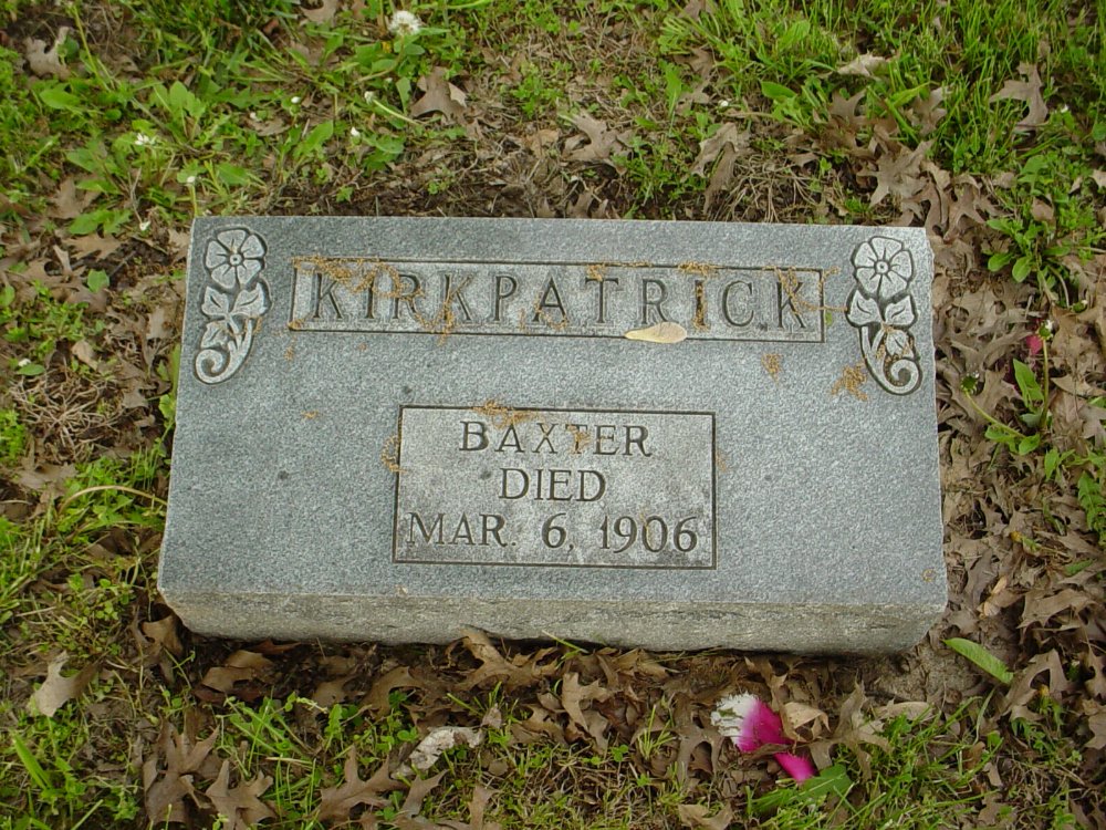 Baxter M. Kirkpatrick Headstone Photo, Hams Prairie Christian Cemetery, Callaway County genealogy