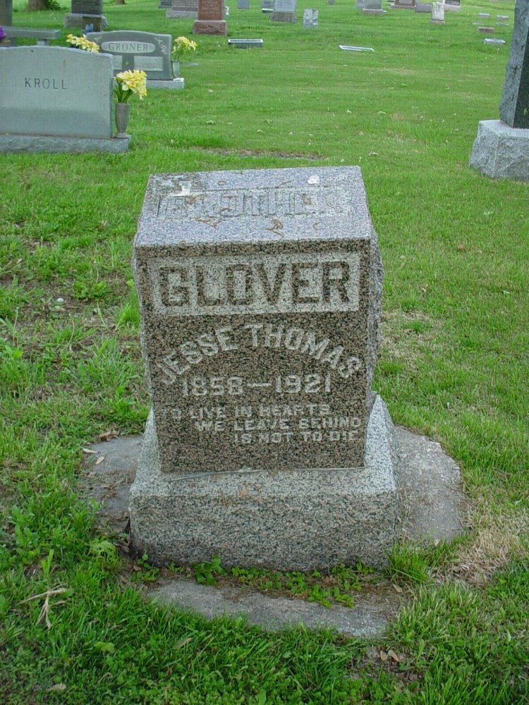  Jesse Thomas Glover Headstone Photo, Hams Prairie Christian Cemetery, Callaway County genealogy