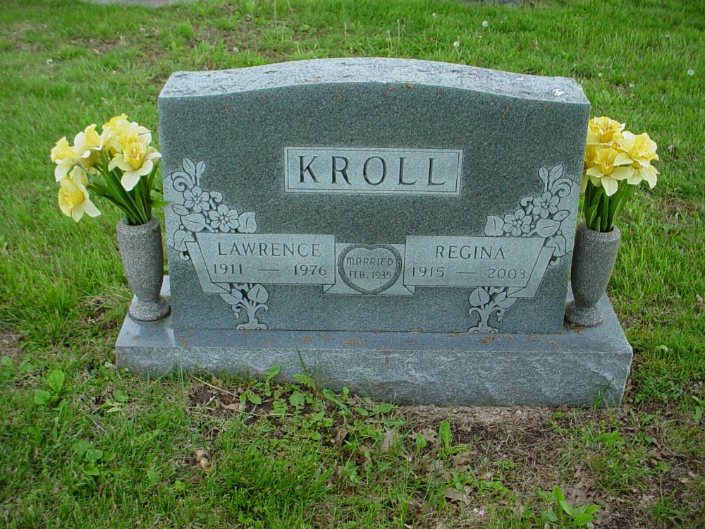  Lawrence Kroll & Regina Groner Headstone Photo, Hams Prairie Christian Cemetery, Callaway County genealogy