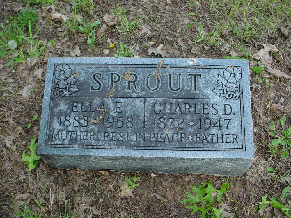  Charles Sprout & Ella Green Headstone Photo, Hams Prairie Christian Cemetery, Callaway County genealogy