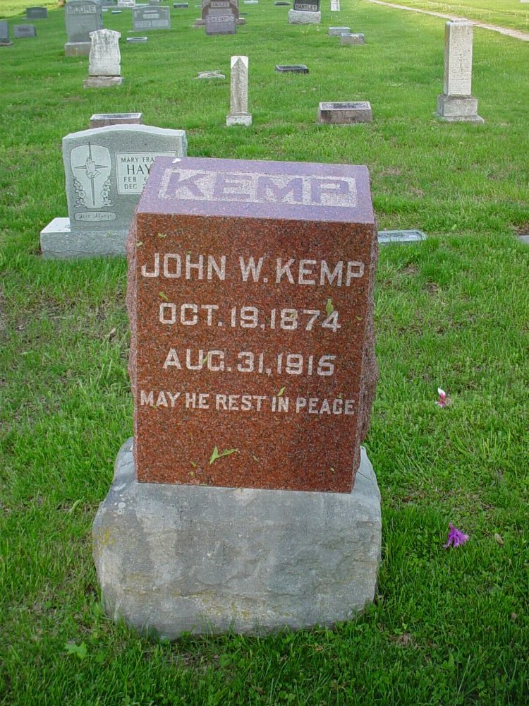  John W. Kemp Headstone Photo, Hams Prairie Christian Cemetery, Callaway County genealogy