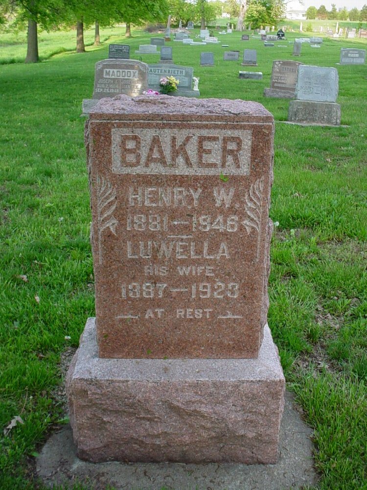  Henry W. Baker & Luwella McCray Headstone Photo, Hams Prairie Christian Cemetery, Callaway County genealogy