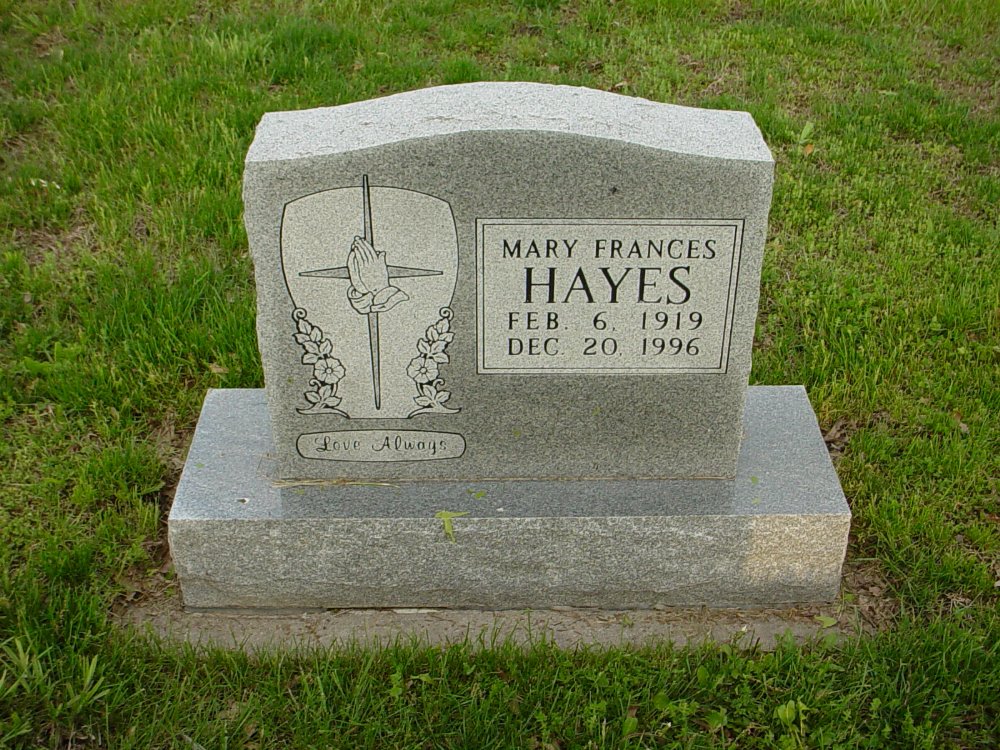  Mary Frances Hayes Headstone Photo, Hams Prairie Christian Cemetery, Callaway County genealogy