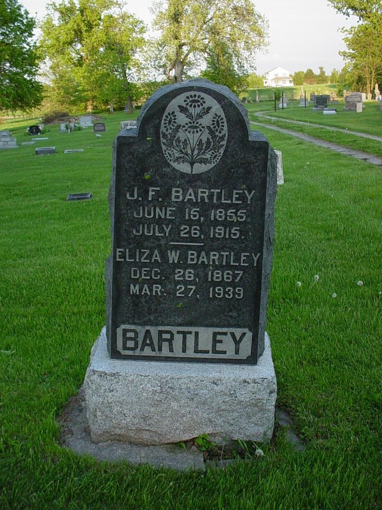  John F. Bartley & Eliza Williamson Headstone Photo, Hams Prairie Christian Cemetery, Callaway County genealogy