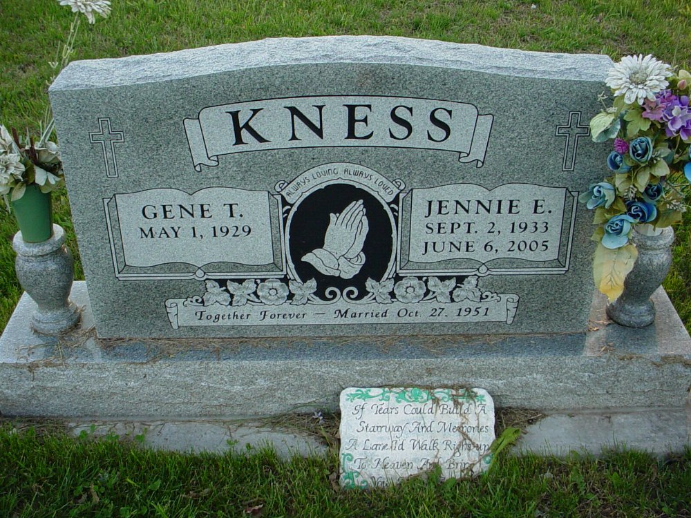  Jennie E. Kness Headstone Photo, Hams Prairie Christian Cemetery, Callaway County genealogy