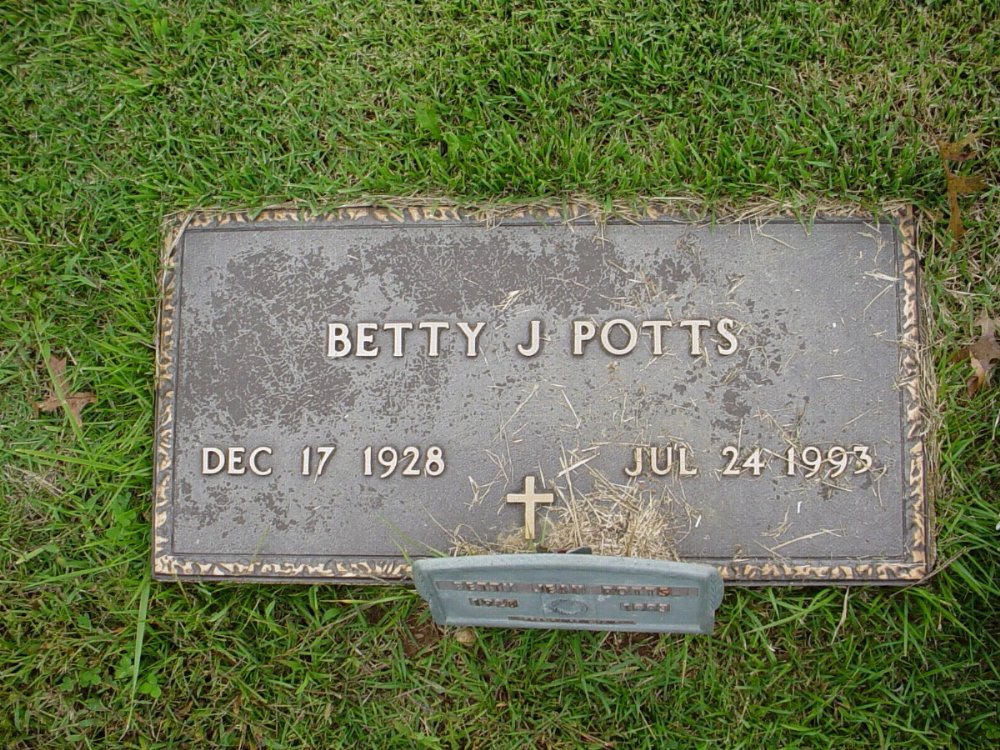  Betty J. Potts Headstone Photo, Harmony Baptist Cemetery, Callaway County genealogy