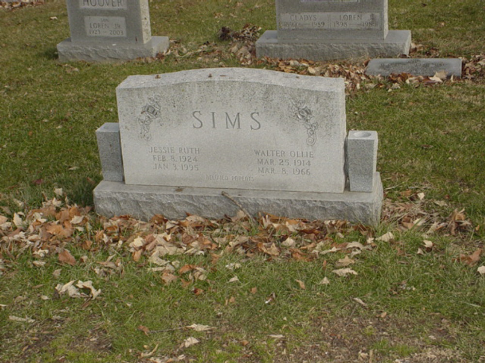  Walter O. Sims & Jessie R. Peterson Headstone Photo, Hillcrest Cemetery, Callaway County genealogy