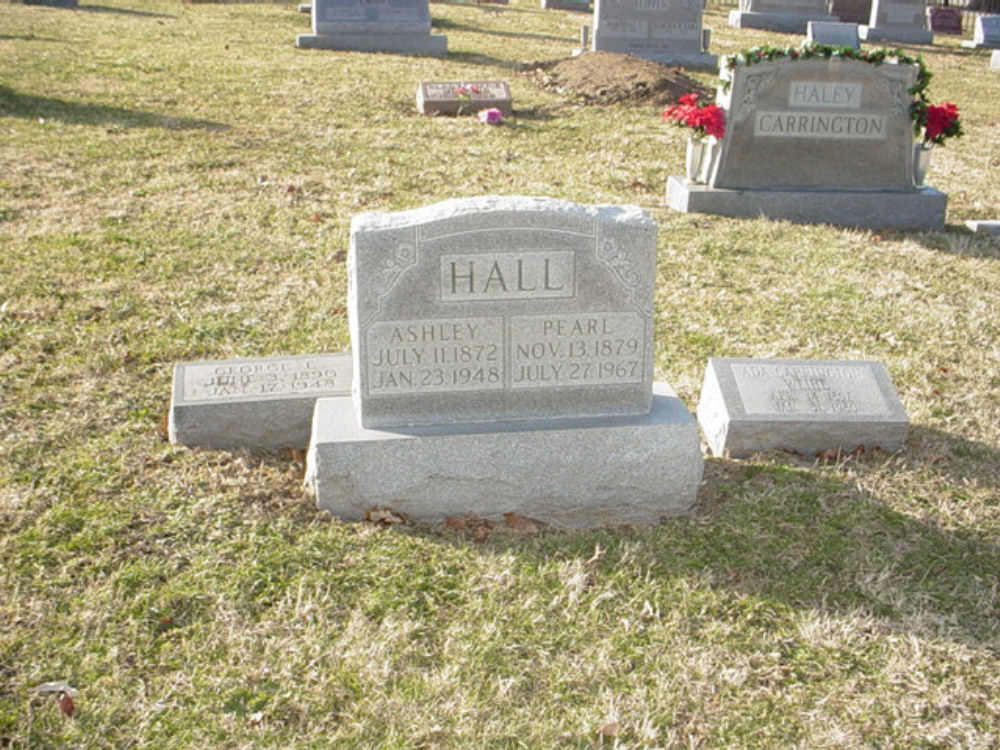  Ashley and Pearl Hall Headstone Photo, Hillcrest Cemetery, Callaway County genealogy