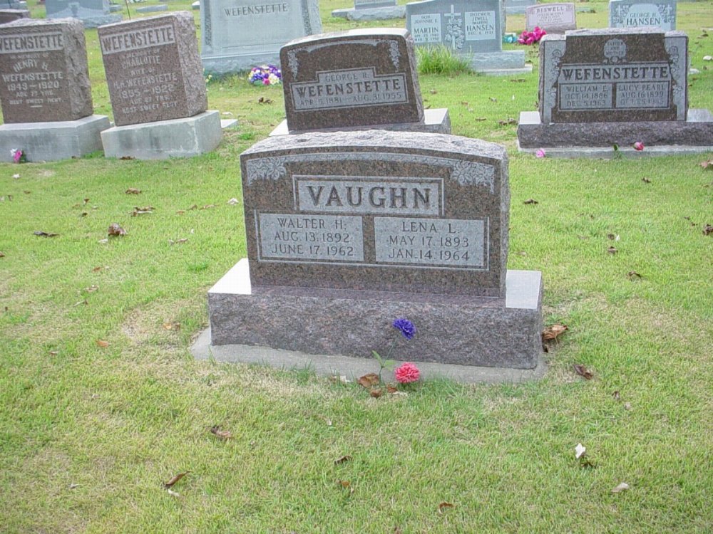  Walter H. Vaughn & Lena L. Wefenstette Headstone Photo, Hillcrest Cemetery, Callaway County genealogy