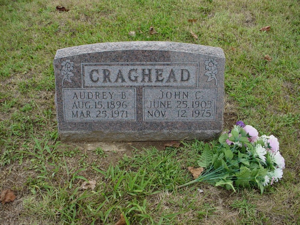  John Crawford Craghead & Audrey M. Brooks Headstone Photo, Hillcrest Cemetery, Callaway County genealogy