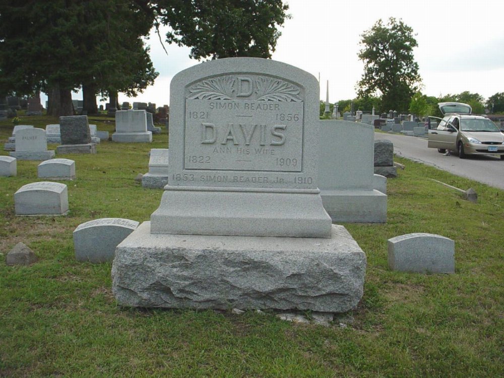  Simon Reader Davis and Ann Darby, Simon R. Davis Jr. Headstone Photo, Hillcrest Cemetery, Callaway County genealogy