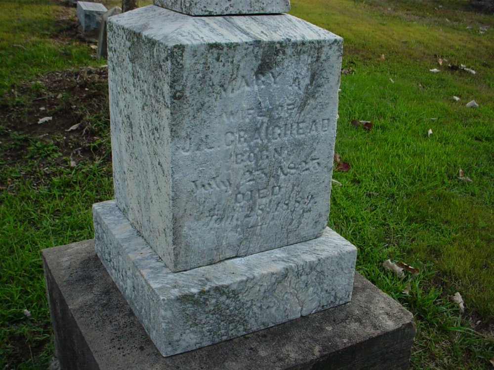  Mary Williamson Craighead Headstone Photo, Hillcrest Cemetery, Callaway County genealogy