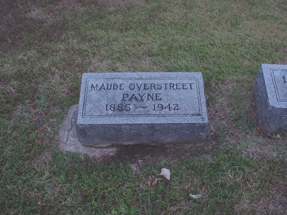  Maude Overstreet Payne Headstone Photo, Hillcrest Cemetery, Callaway County genealogy