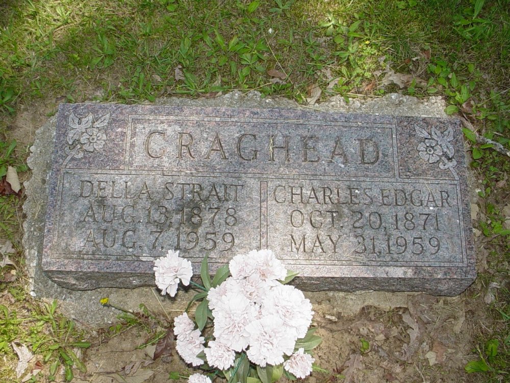  Charles E. Craghead & Della Strait Headstone Photo, Hillcrest Cemetery, Callaway County genealogy