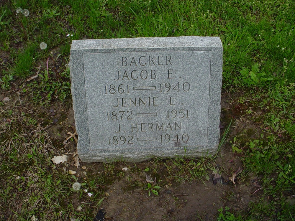  Jacob E. Backer, Jennie L. Taylor & Jacob H. Backer Headstone Photo, Hillcrest Cemetery, Callaway County genealogy