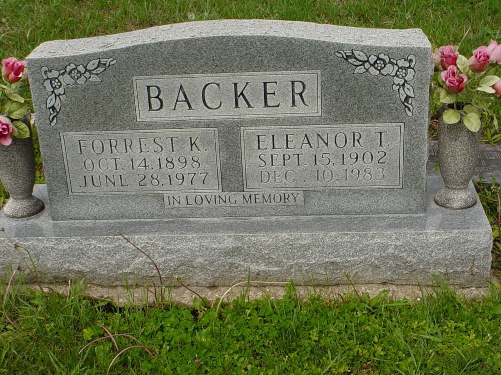  Forrest K. Backer & Eleanor Todd Headstone Photo, Hillcrest Cemetery, Callaway County genealogy
