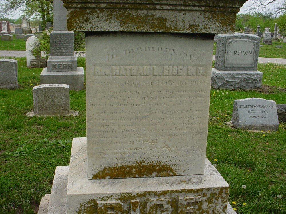  Rev. Nathan L. Rice Headstone Photo, Hillcrest Cemetery, Callaway County genealogy