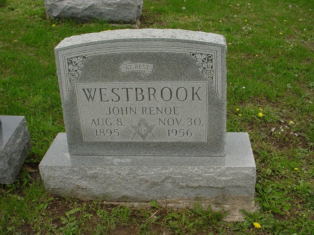  John Renoe Westbrook Headstone Photo, Hillcrest Cemetery, Callaway County genealogy