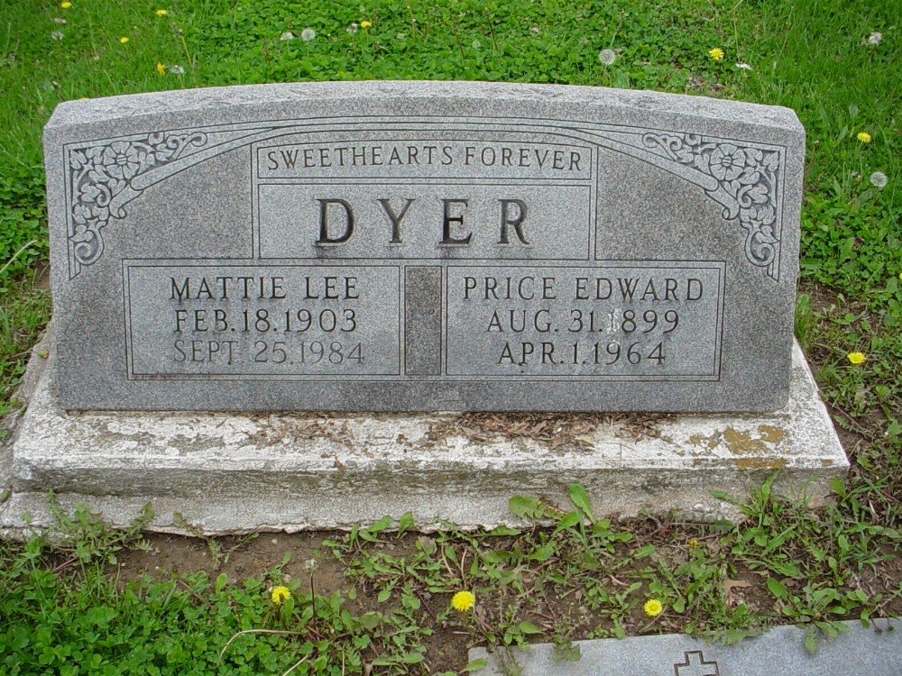  Price E. Dyer & Mattie B. Lee Headstone Photo, Hillcrest Cemetery, Callaway County genealogy