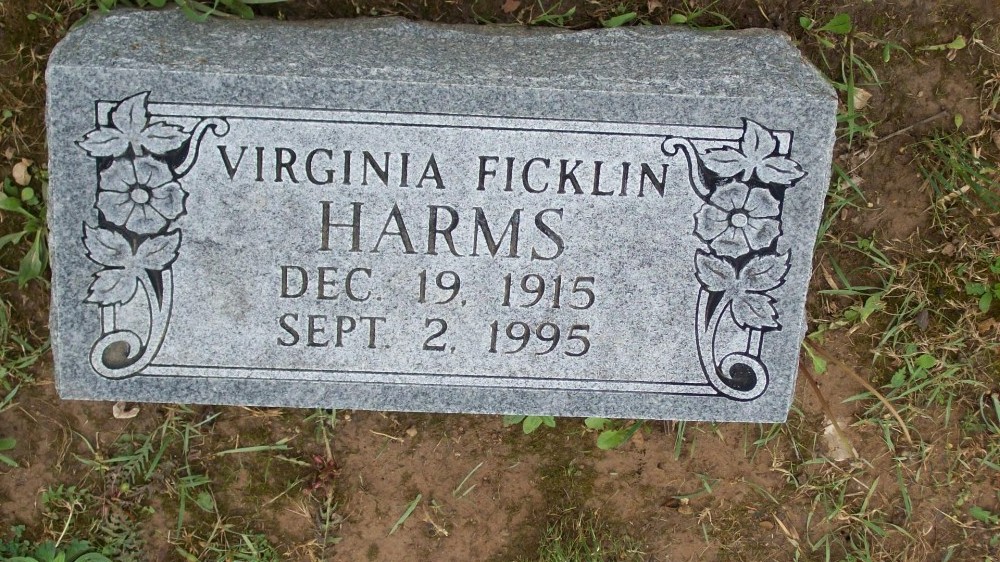  Virginia Ficklin Harms Headstone Photo, Hillcrest Cemetery, Callaway County genealogy