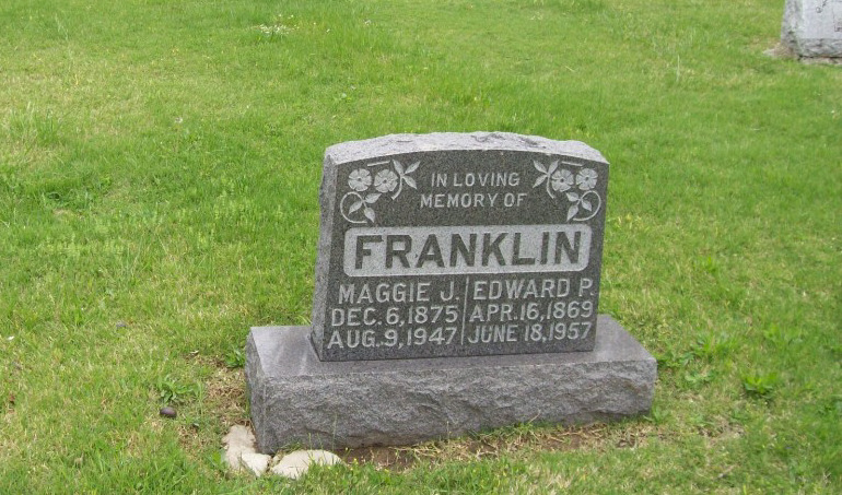  Edward P. Franklin & Maggie J. Kemp Headstone Photo, Hillcrest Cemetery, Callaway County genealogy