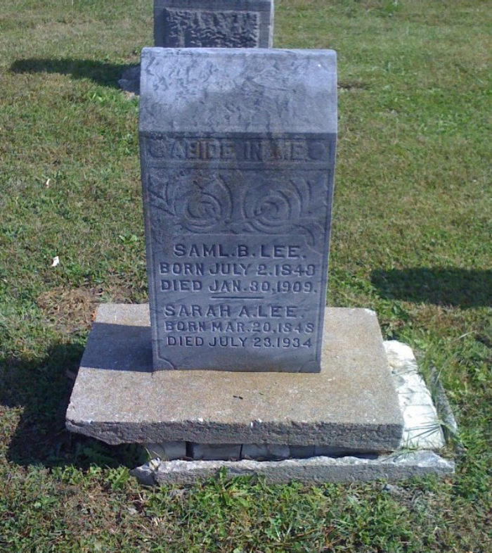  Samuel & Sarah Lee Headstone Photo, Hillcrest Cemetery, Callaway County genealogy
