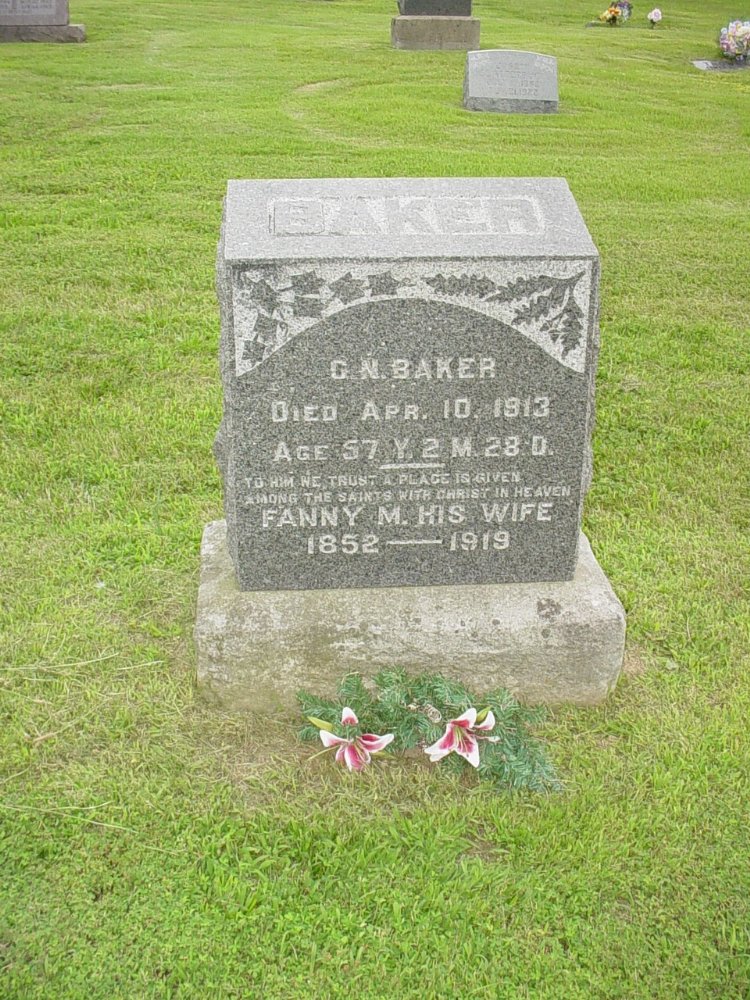 Charles N. Baker & Fannie M. Clark Headstone Photo, Hopewell Baptist Church, Callaway County genealogy