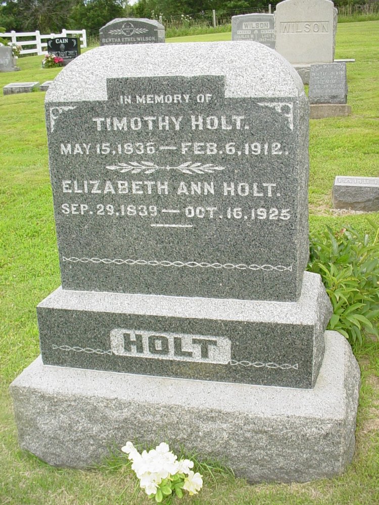  Timothy Holt & Elizabeth A. Clatterbuck Headstone Photo, Hopewell Baptist Church, Callaway County genealogy