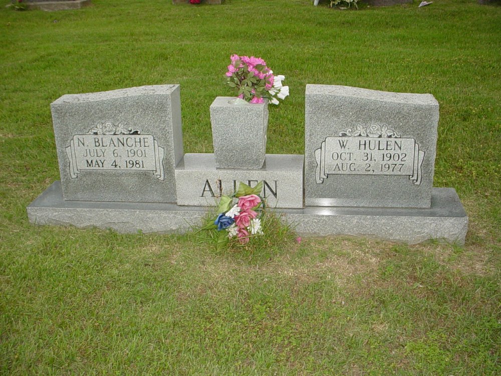  W. Hulen Allen & Blanche Carnes Headstone Photo, Hopewell Baptist Church, Callaway County genealogy