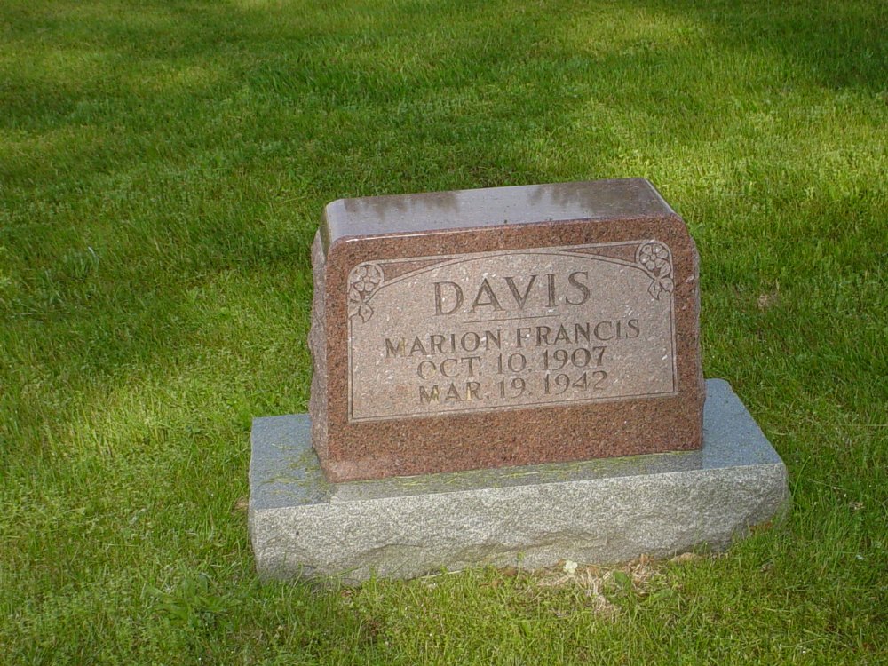  Marion Francis Davis Headstone Photo, Millersburg Cemetery, Callaway County genealogy