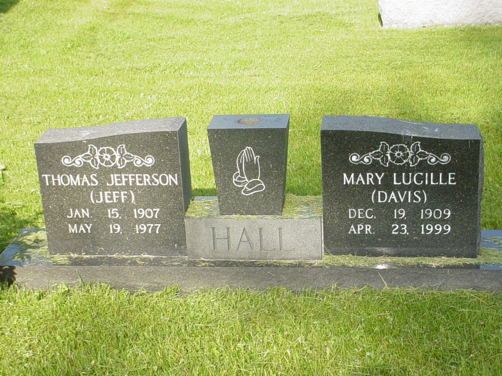  Thomas J. Hall and Mary L. Davis Headstone Photo, Millersburg Cemetery, Callaway County genealogy