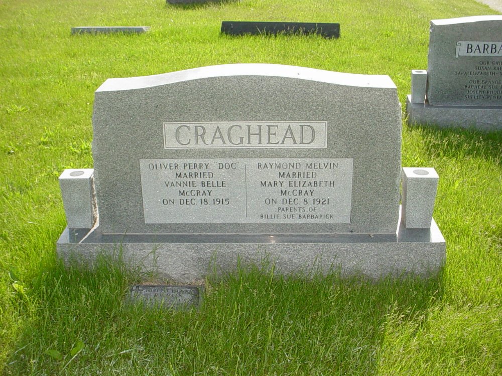  Raymond and Oliver Perry Craghead Headstone Photo, Millersburg Cemetery, Callaway County genealogy