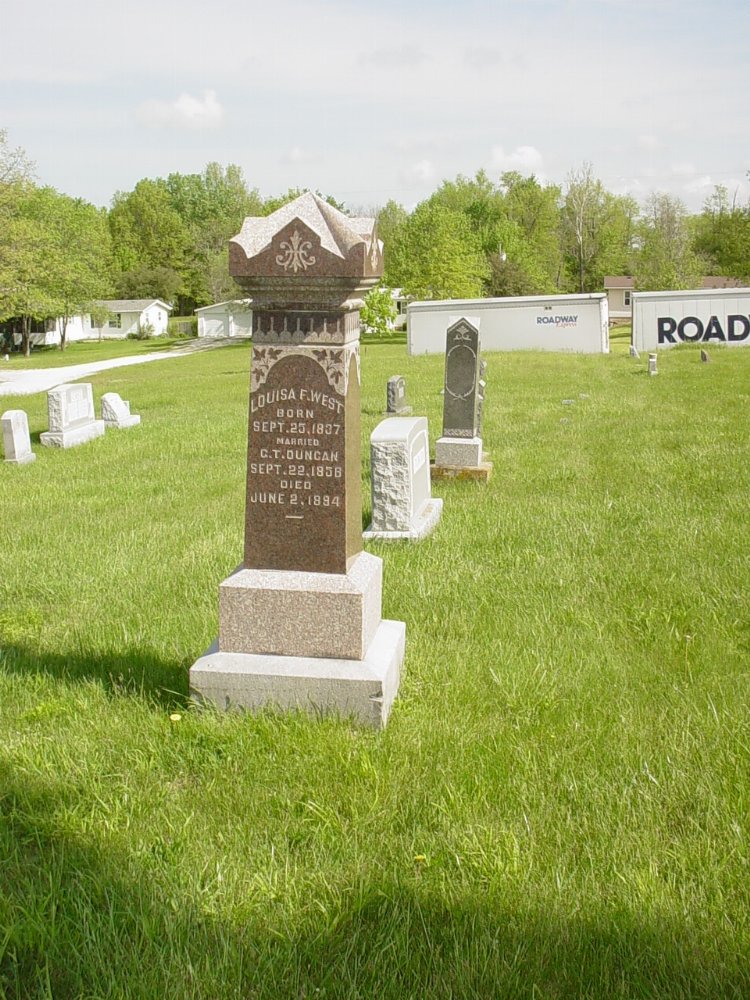  Louisa West Duncan Headstone Photo, Millersburg Cemetery, Callaway County genealogy