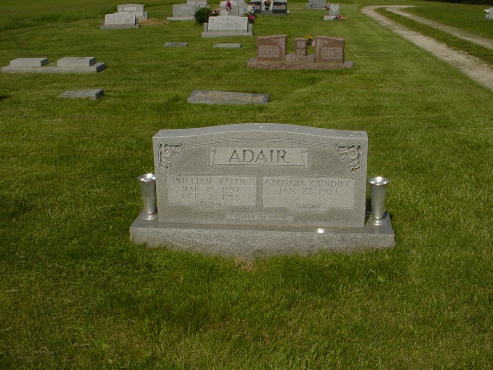  William and Georgia Adair Headstone Photo, Millersburg Cemetery, Callaway County genealogy