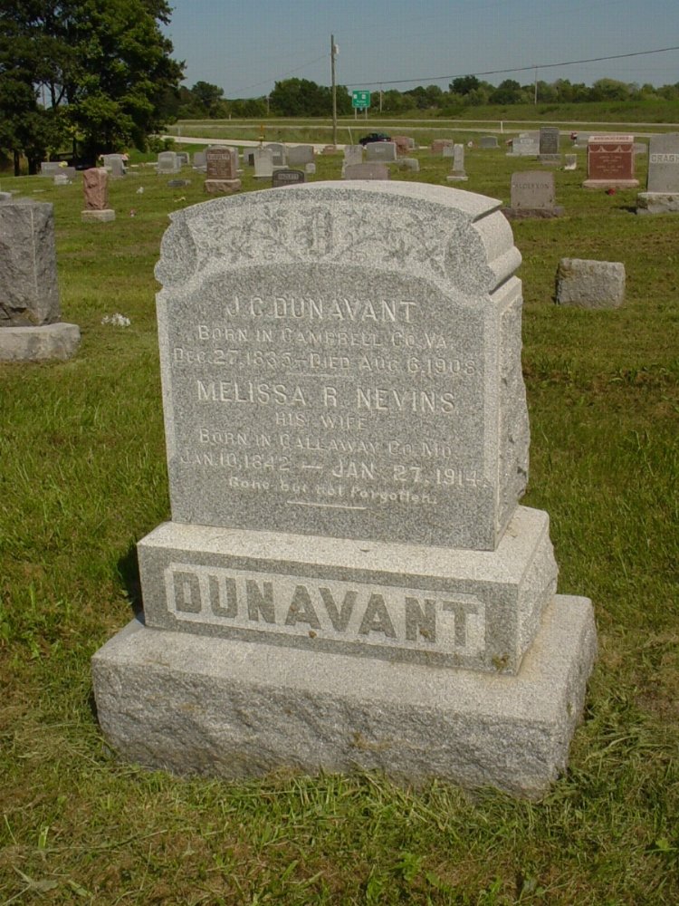  Josephus Dunavant & Melissa Nevins Headstone Photo, Mount Carmel Cemetery, Callaway County genealogy