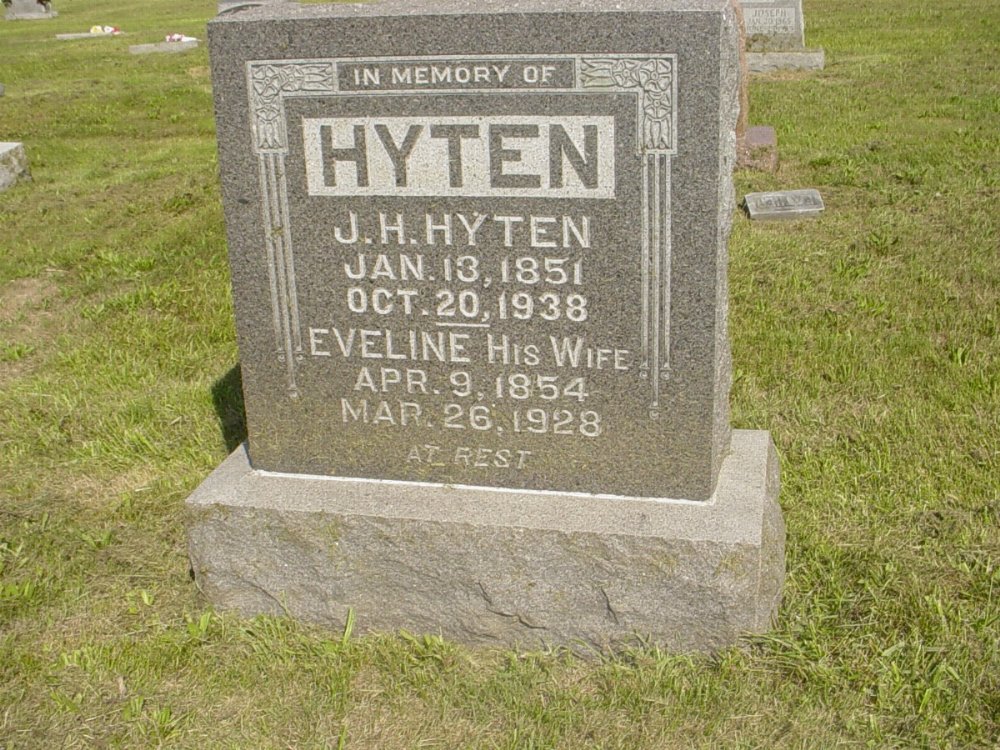  John Henry Hyten and Eveline Rice Headstone Photo, Mount Carmel Cemetery, Callaway County genealogy