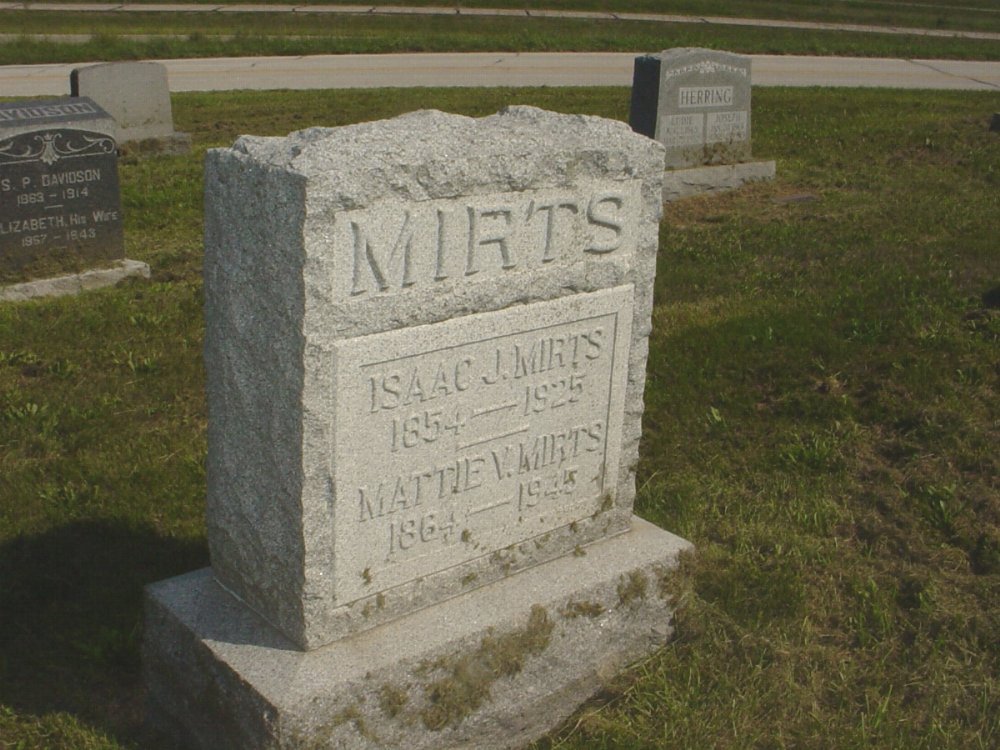  Isaac J. Mirts and Mattie V. Dunn Headstone Photo, Mount Carmel Cemetery, Callaway County genealogy