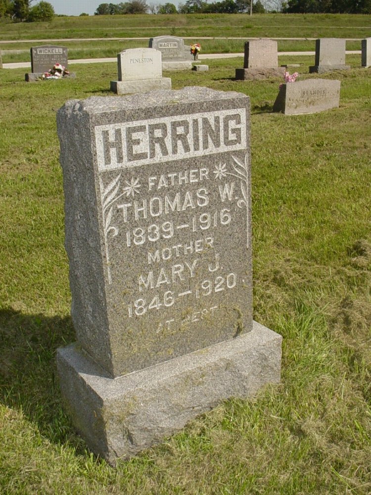  Thomas W. Herring and Mary J. Young Headstone Photo, Mount Carmel Cemetery, Callaway County genealogy