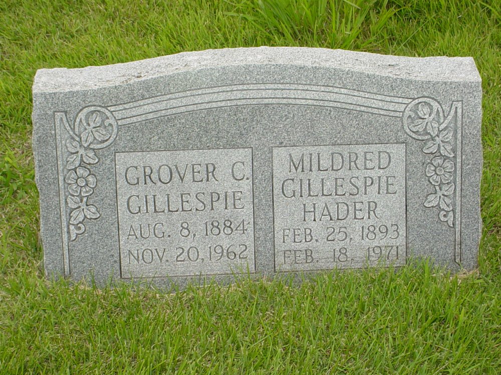  Grover Gillespie & Mildred Gillespie Hader Headstone Photo, New Bloomfield Cemetery, Callaway County genealogy