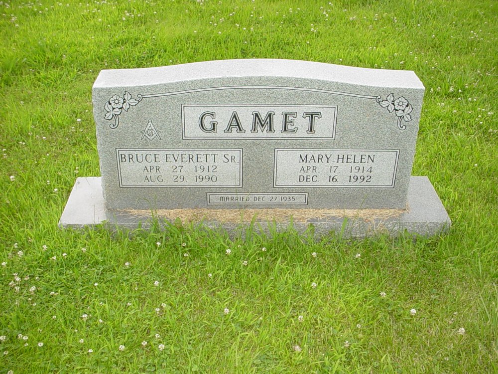  Bruce E. Gamet Sr. & Mary Helen Porter Headstone Photo, New Bloomfield Cemetery, Callaway County genealogy