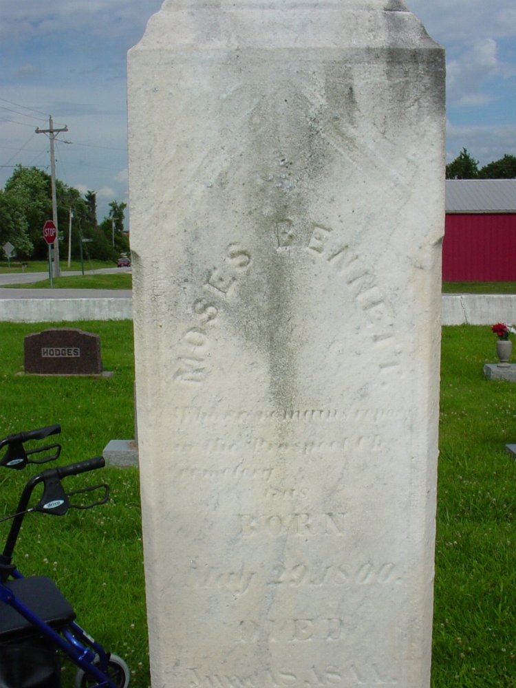  Moses Bennett Headstone Photo, New Bloomfield Cemetery, Callaway County genealogy
