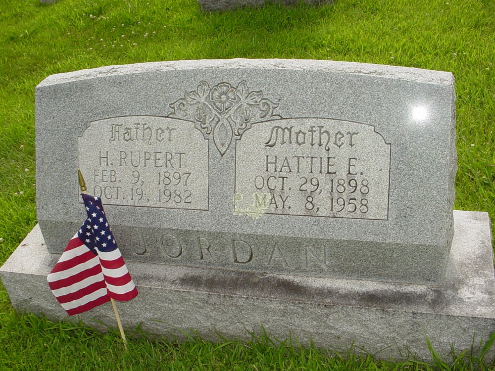  H. Rupert and Hattie E. Jordan Headstone Photo, New Bloomfield Cemetery, Callaway County genealogy