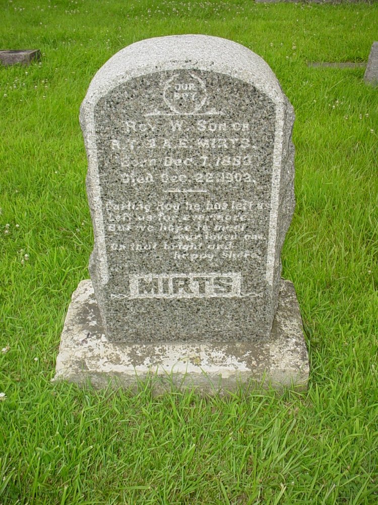  Roy W. Mirts Headstone Photo, New Bloomfield Cemetery, Callaway County genealogy