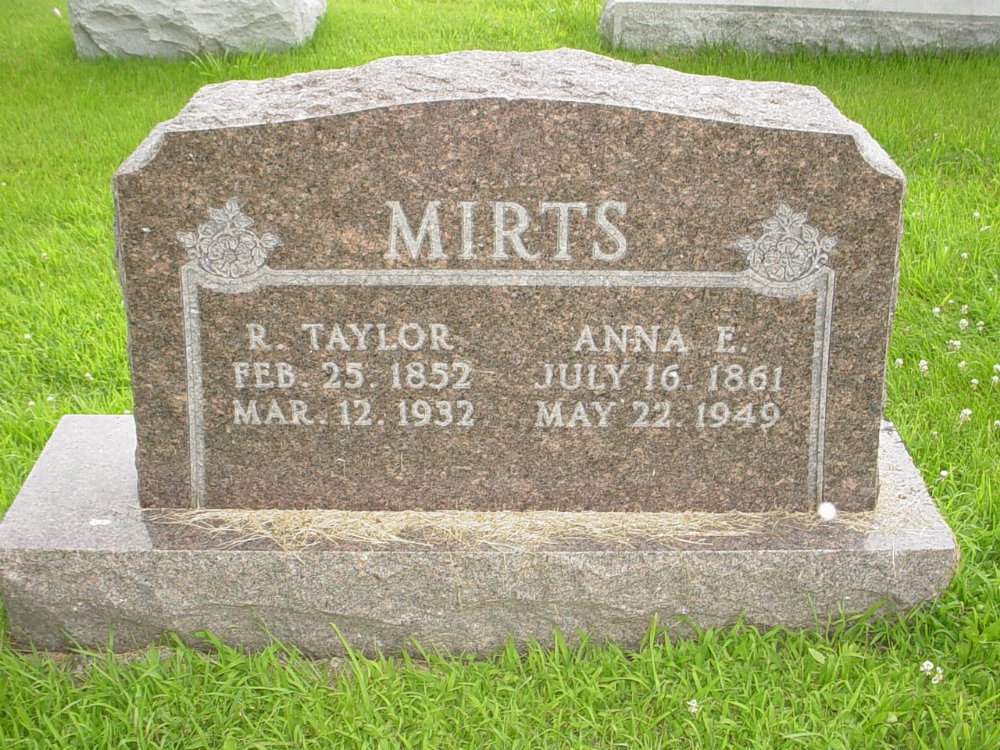  Reuben T. Mirts & Anna E. Gingrich Headstone Photo, New Bloomfield Cemetery, Callaway County genealogy
