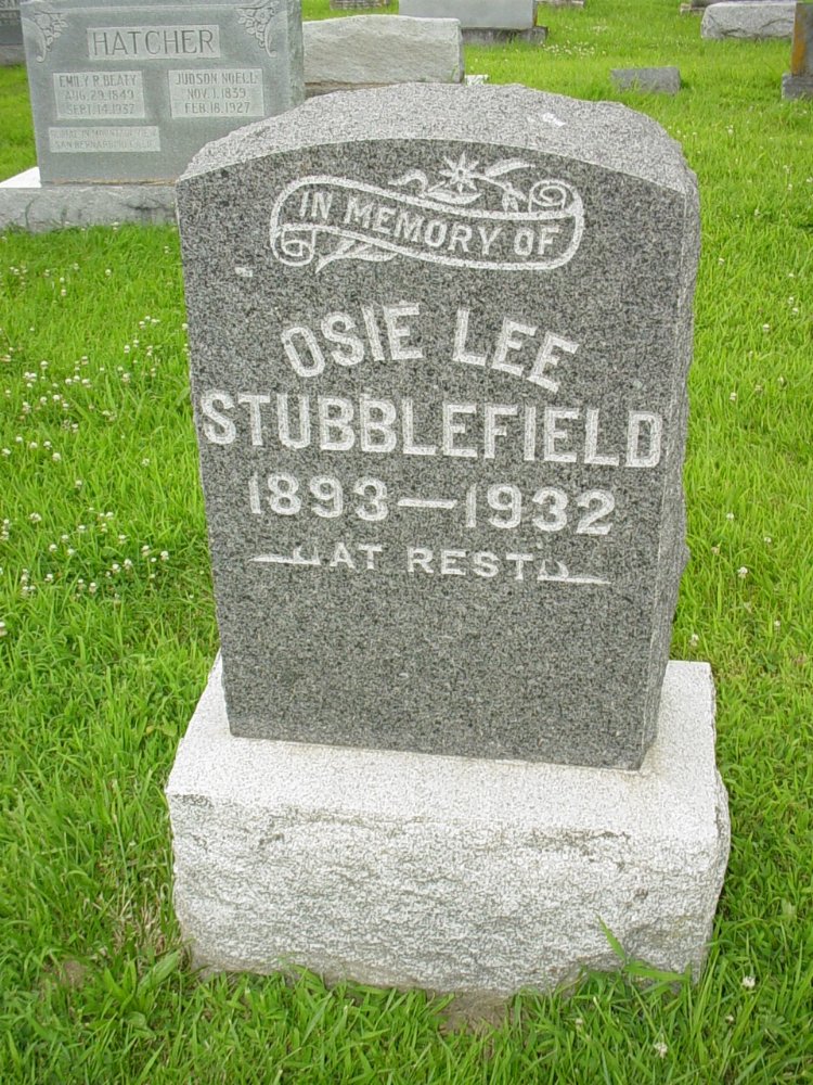  Osie Lee Stubblefield Headstone Photo, New Bloomfield Cemetery, Callaway County genealogy