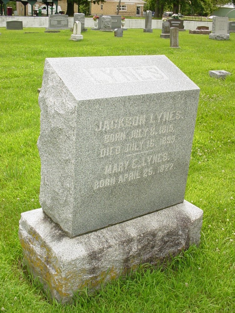 Jackson Lynes & Mary E. Harvey Headstone Photo, New Bloomfield Cemetery, Callaway County genealogy