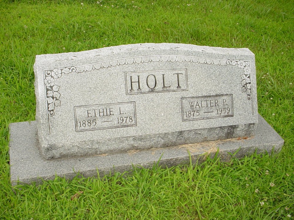  Walter P. Holt & Ethel L. Scholl Headstone Photo, New Bloomfield Cemetery, Callaway County genealogy
