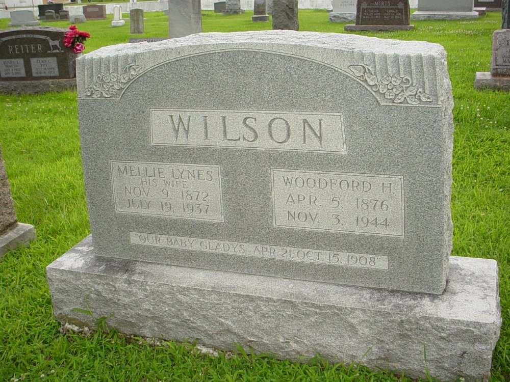  Woodford H. Wilson & Mellie Lynes Headstone Photo, New Bloomfield Cemetery, Callaway County genealogy