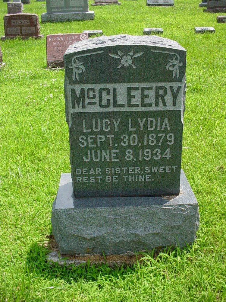  Lucy Lydia McCleery Headstone Photo, New Bloomfield Cemetery, Callaway County genealogy